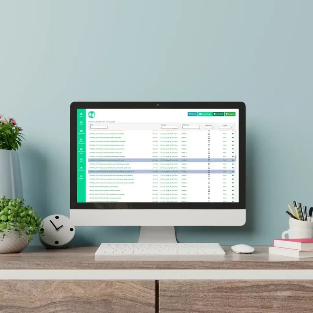 Desktop displaying Mellonne's Juice platform interface for web-based compliance testing, certification management, and validation reports