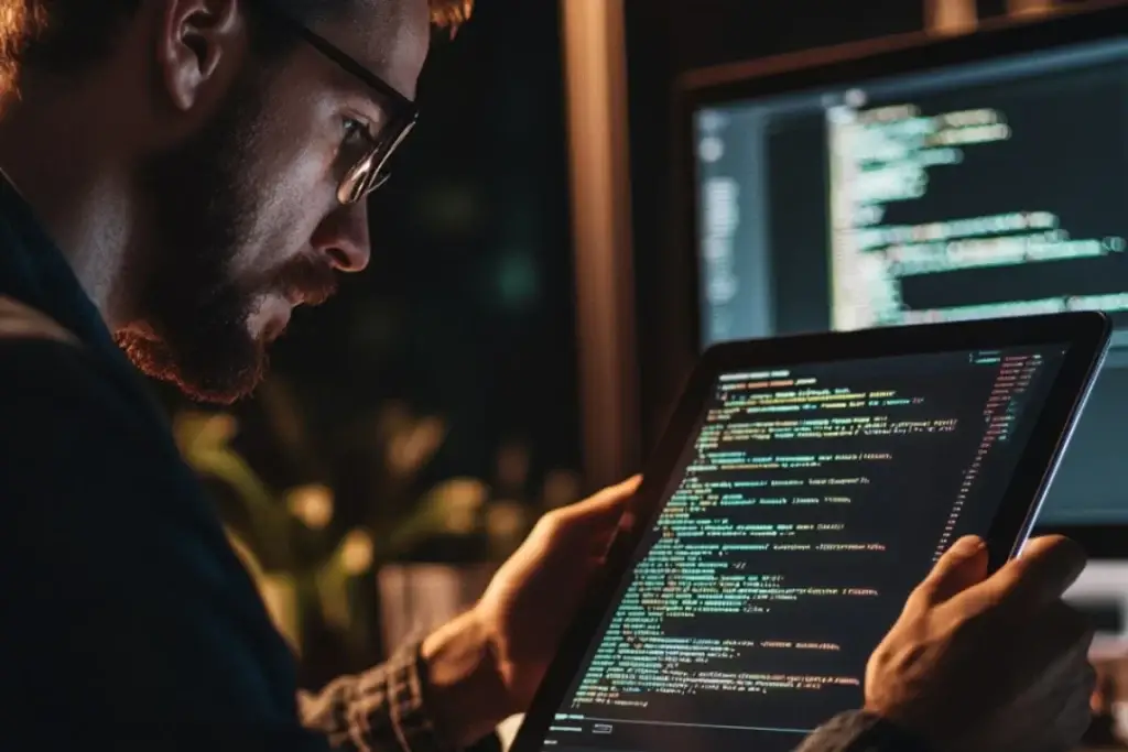 Developer working for custom app development, representing Mellonne's expertise in secure application solutions