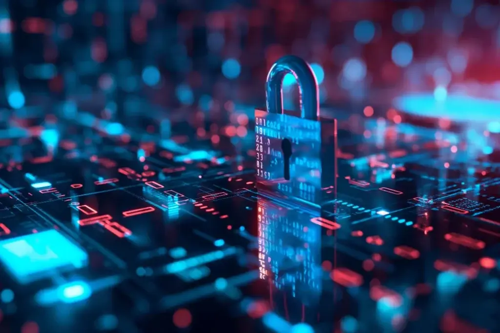 Digital padlock on a technology background, representing Mellonne's expertise in Secure Applet & Smart Card Development