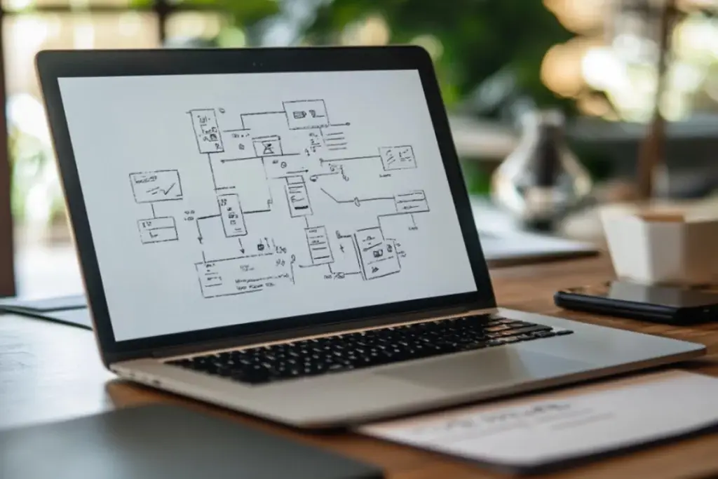 Diagram of a test plan displayed on a computer screen, illustrating Mellonne's expertise in Model-Based Test Plans