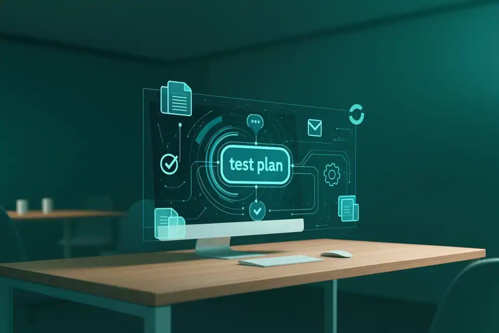 Digital interface showing a structured test plan for secure systems and model-driven testing by Mellonne